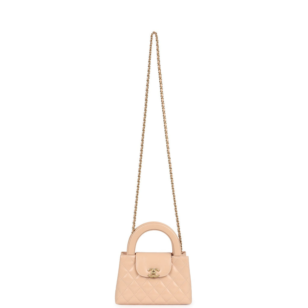 Chanel Small Kelly Shopper Beige Shiny Aged Calfskin Brushed Gold Hardware