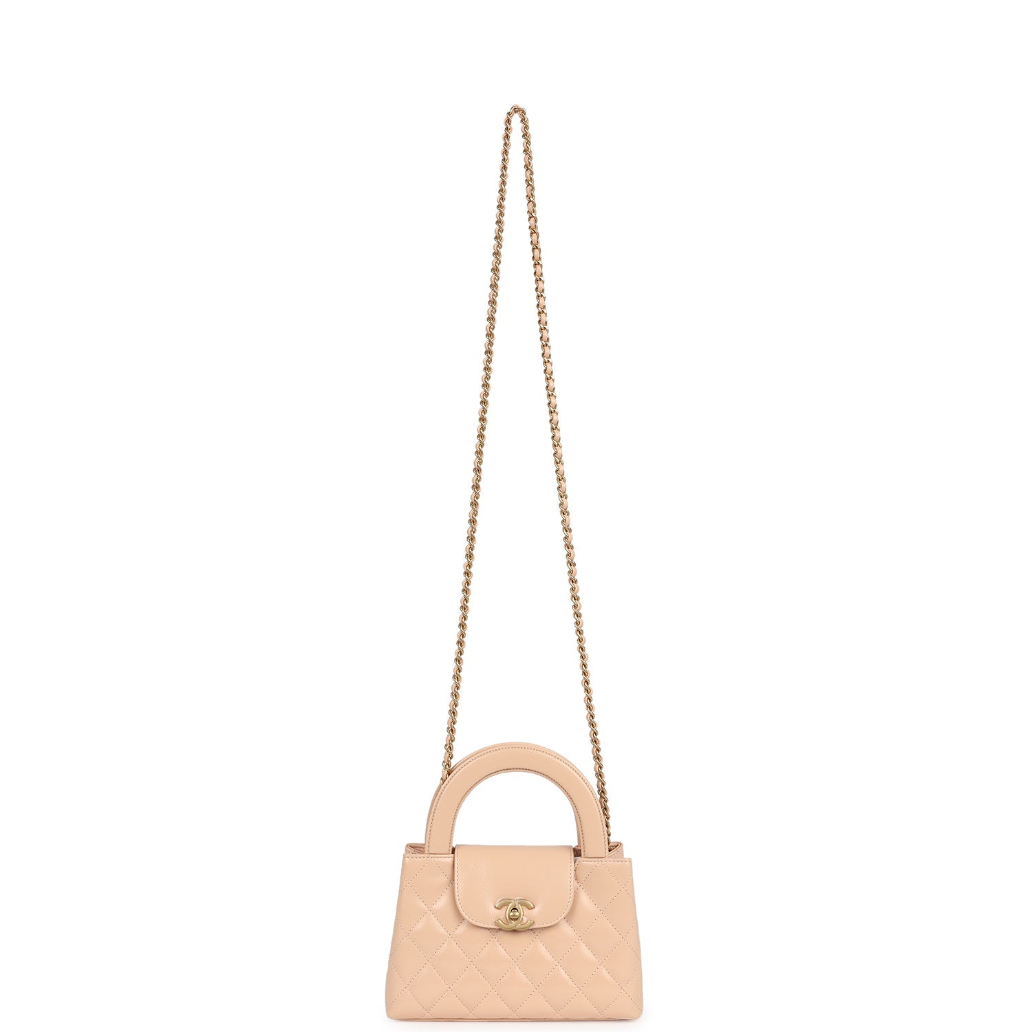 Chanel Small Kelly Shopper Beige Shiny Aged Calfskin Brushed Gold Hardware