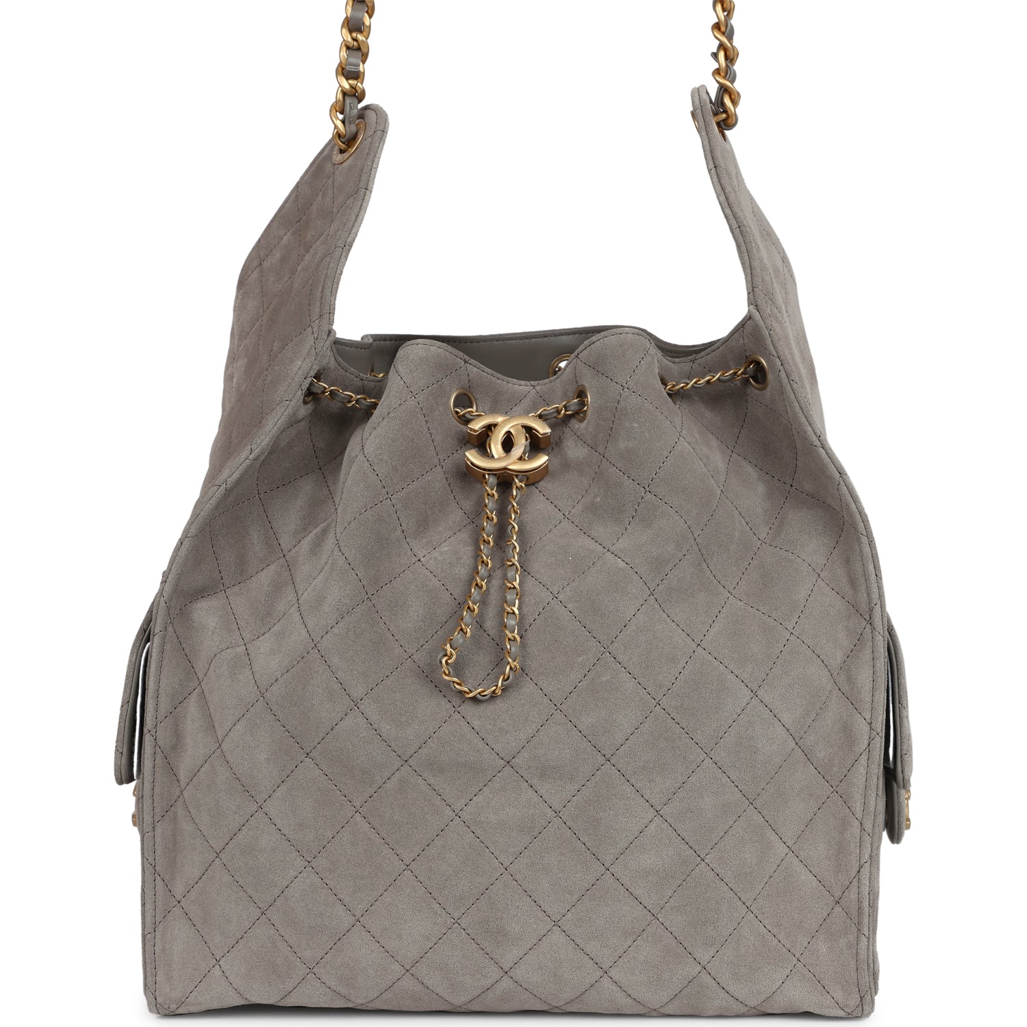 Chanel Medium 25 Hobo Bag Dark Grey Suede Antique Gold Hardware
