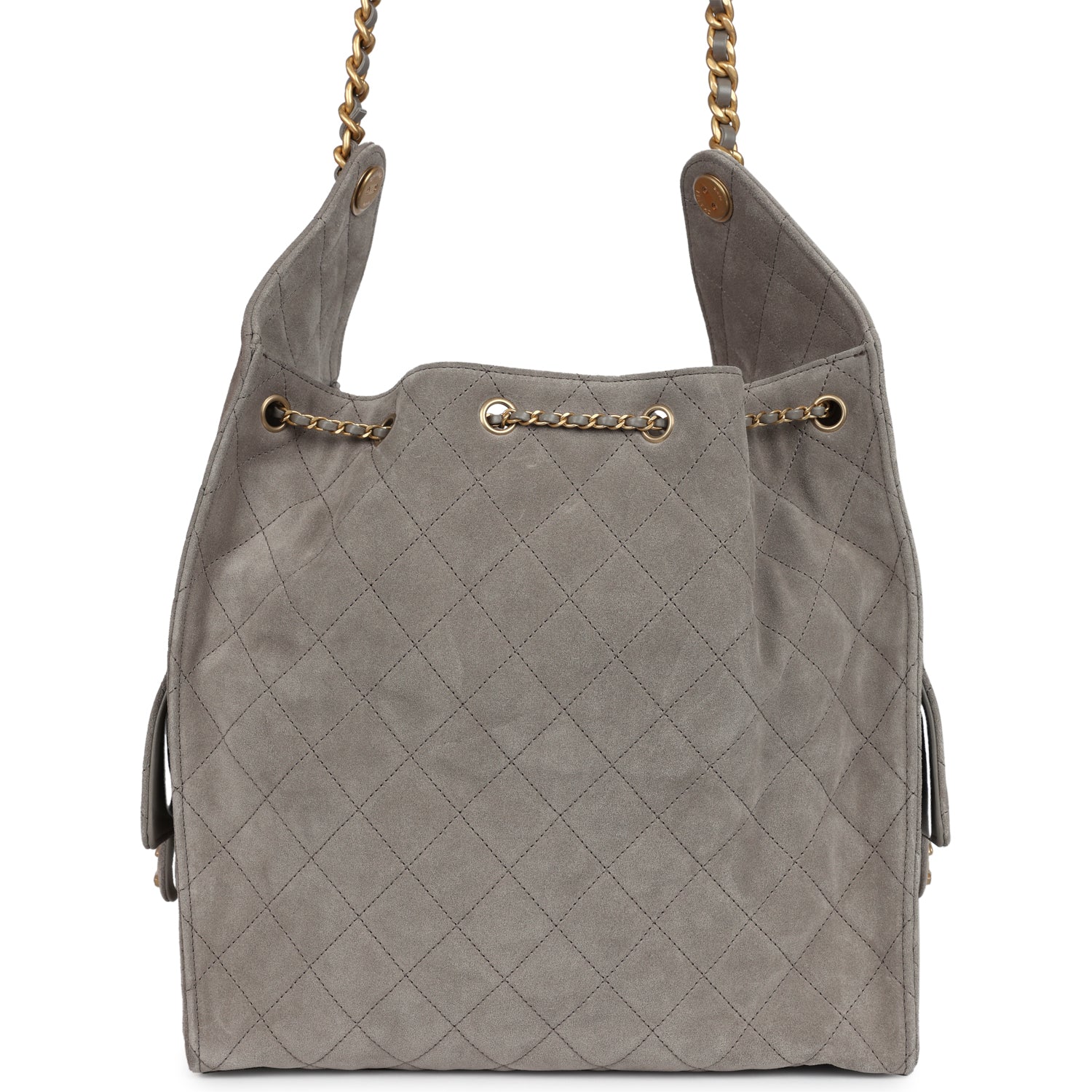 Chanel Medium 25 Hobo Bag Dark Grey Suede Antique Gold Hardware