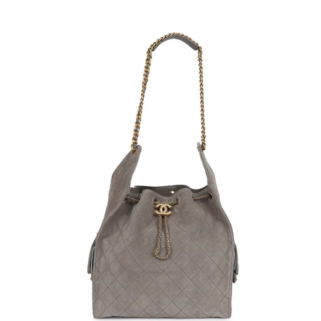 Chanel Medium 25 Hobo Bag Dark Grey Suede Antique Gold Hardware