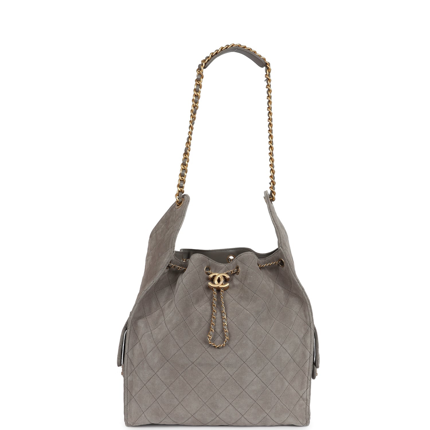 Chanel Medium 25 Hobo Bag Dark Grey Suede Antique Gold Hardware