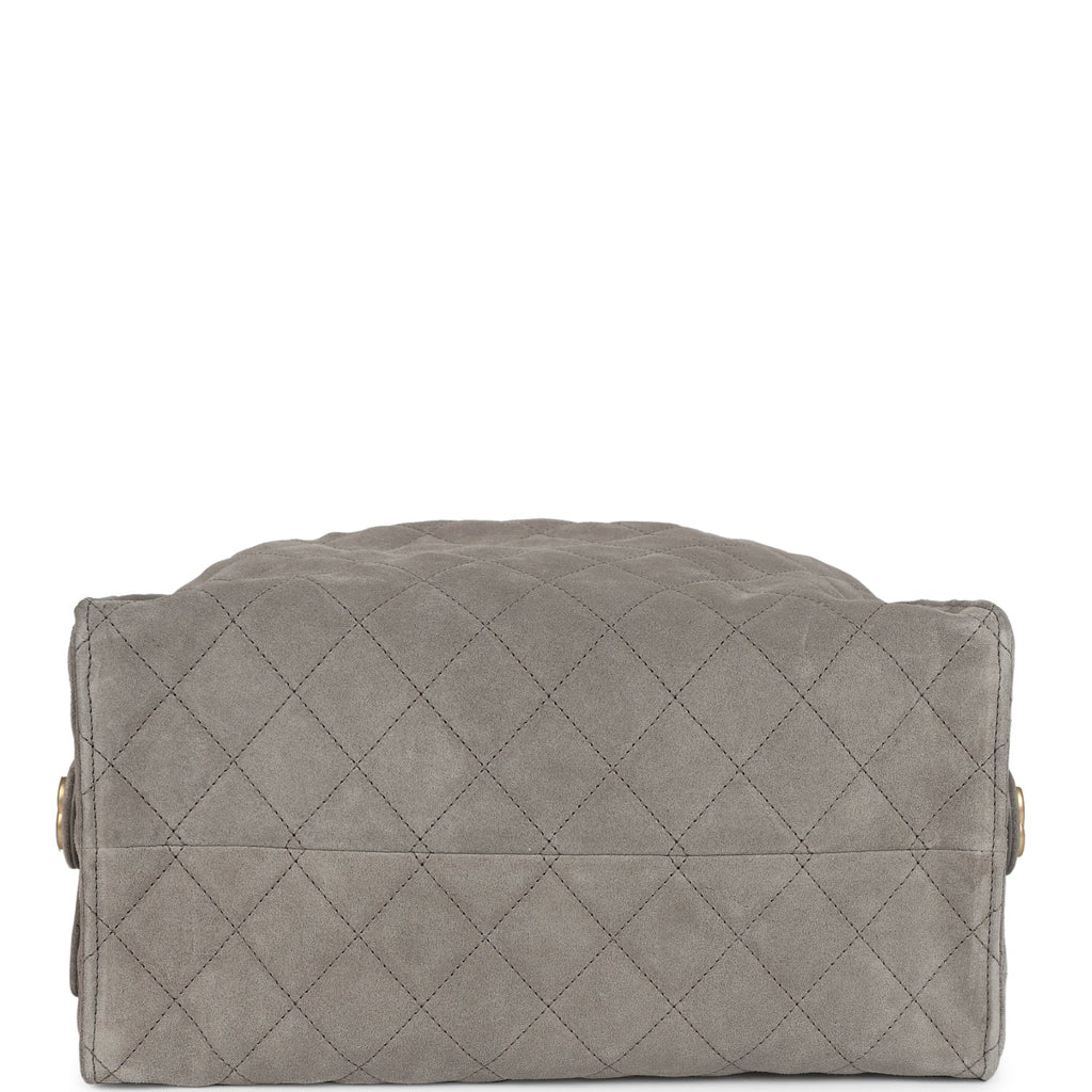 Chanel Medium 25 Hobo Bag Dark Grey Suede Antique Gold Hardware
