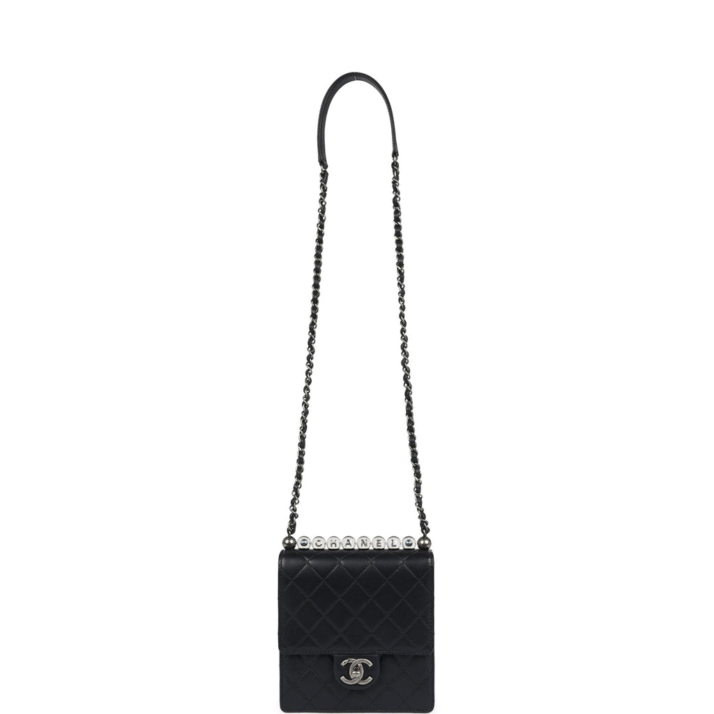 Chanel Chic Pearls Flap Bag Black Calfskin Aged Ruthenium Hardware