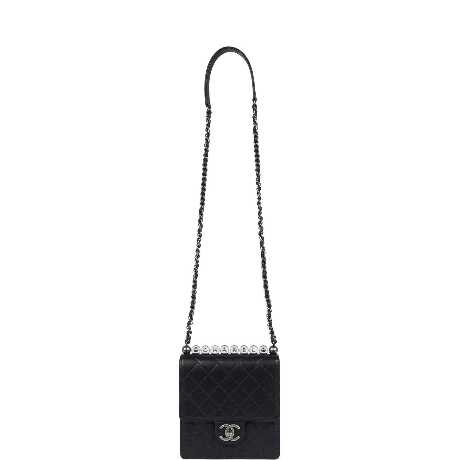 Chanel Chic Pearls Flap Bag Black Calfskin Aged Ruthenium Hardware