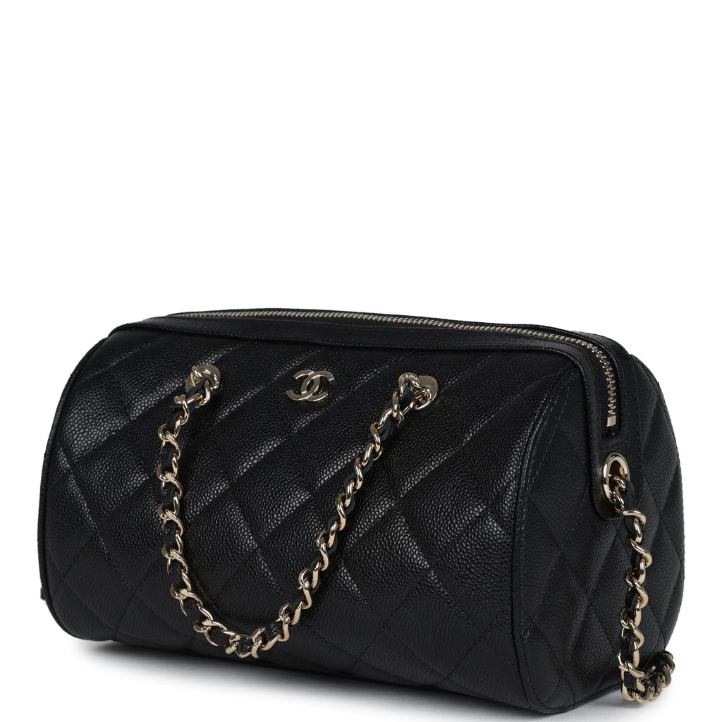 Chanel Mini Timeless Classic Barrel Bag with Chain Black Shiny Caviar Light Gold Hardware