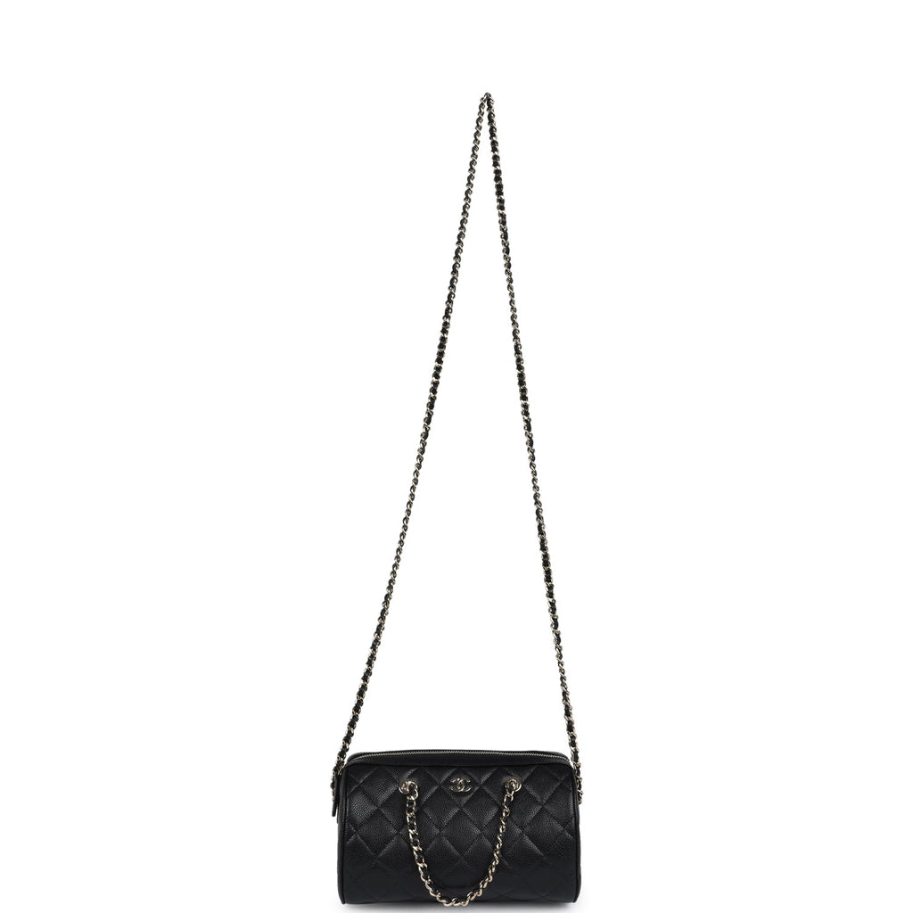 Chanel Mini Timeless Classic Barrel Bag with Chain Black Shiny Caviar Light Gold Hardware