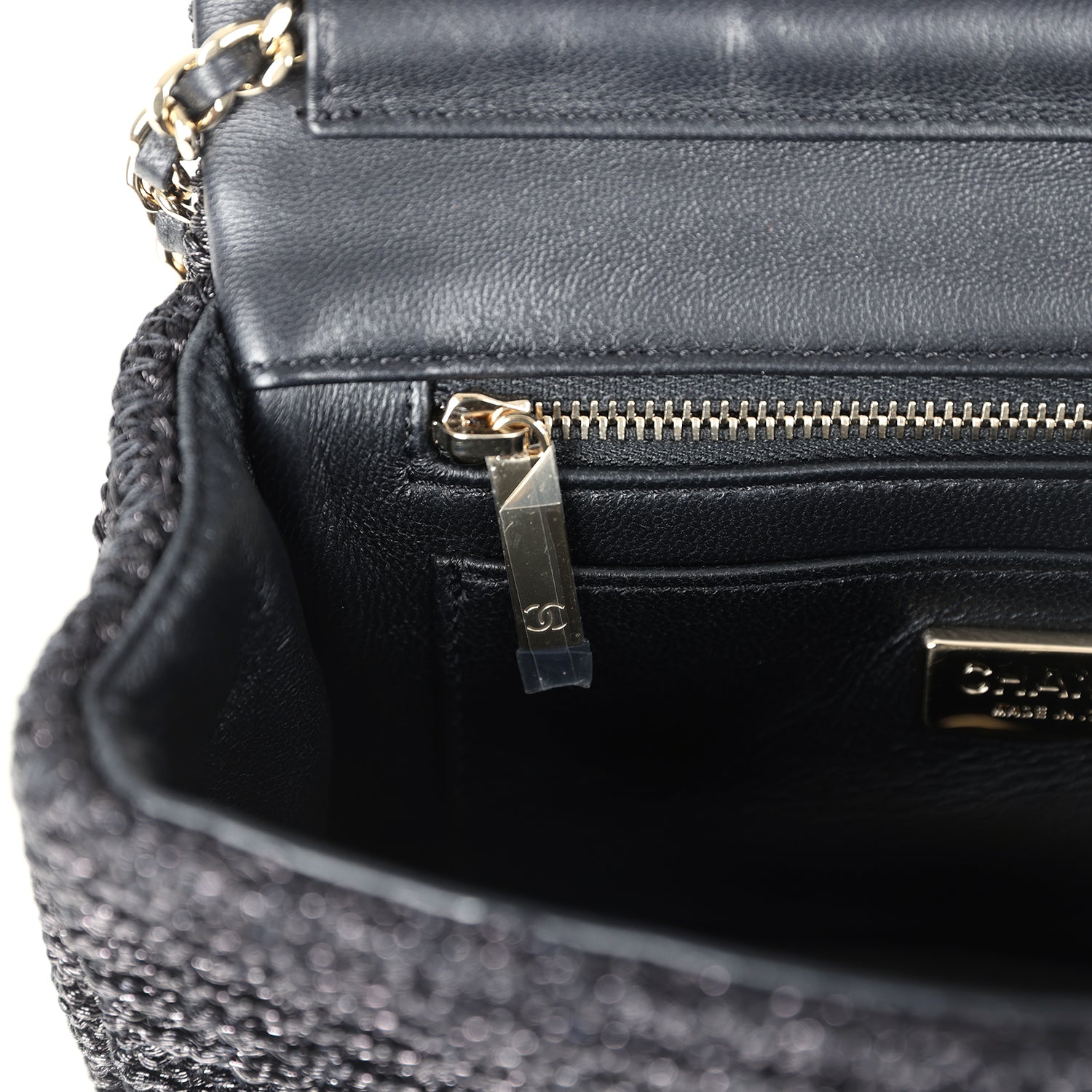 Chanel Mini Summer Nights Flap Bag Black Woven Patent Leather Light Gold Hardware
