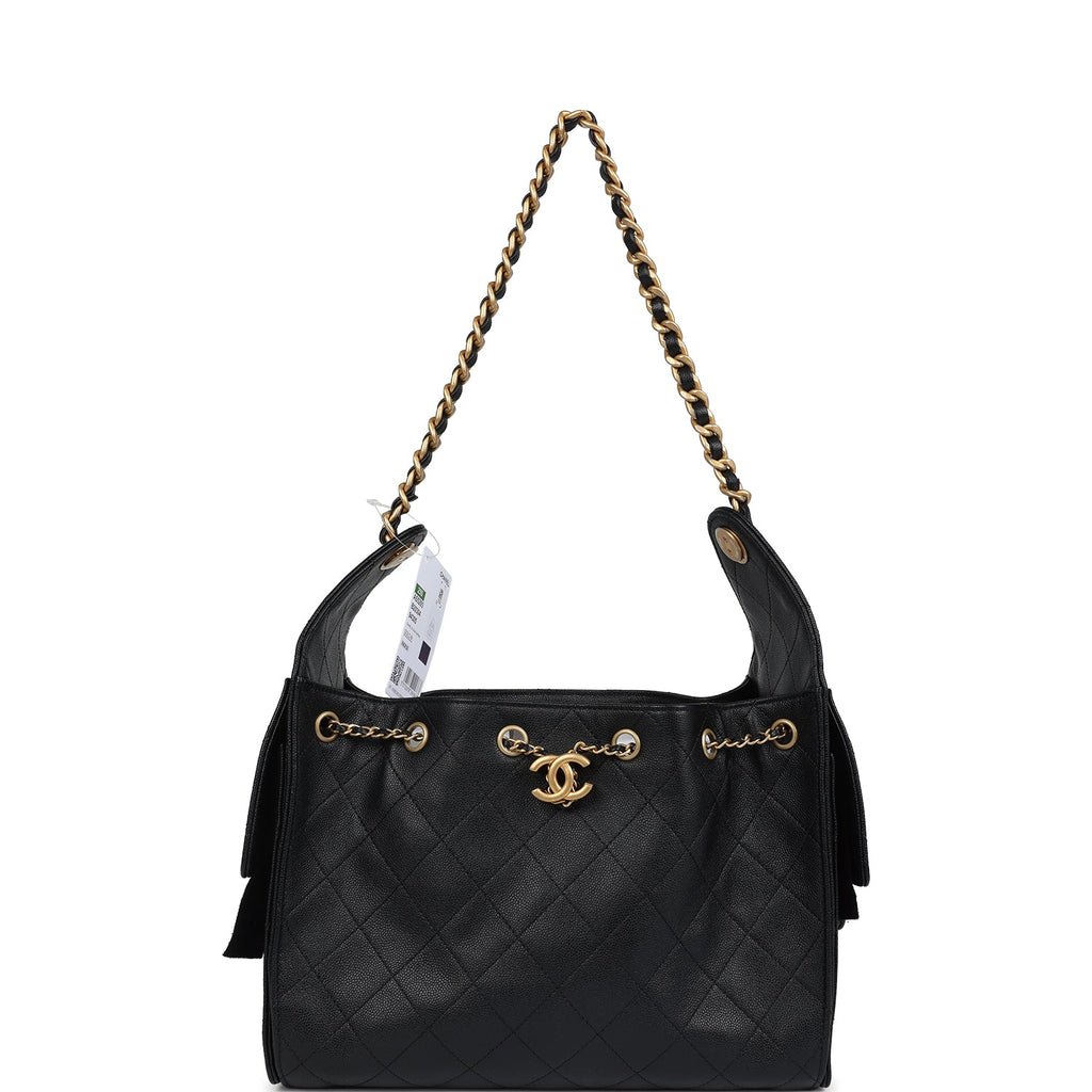 Chanel Small 25 Hobo Bag Black Caviar Antique Gold Hardware