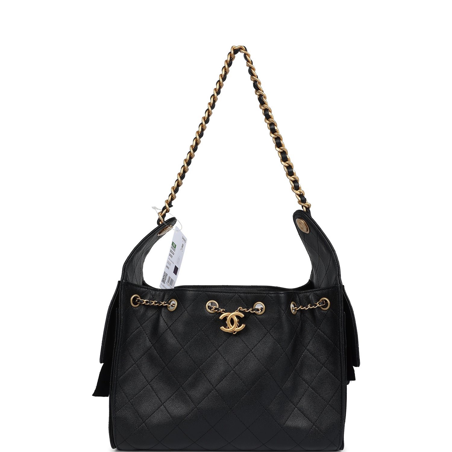 Chanel Small 25 Hobo Bag Black Caviar Antique Gold Hardware