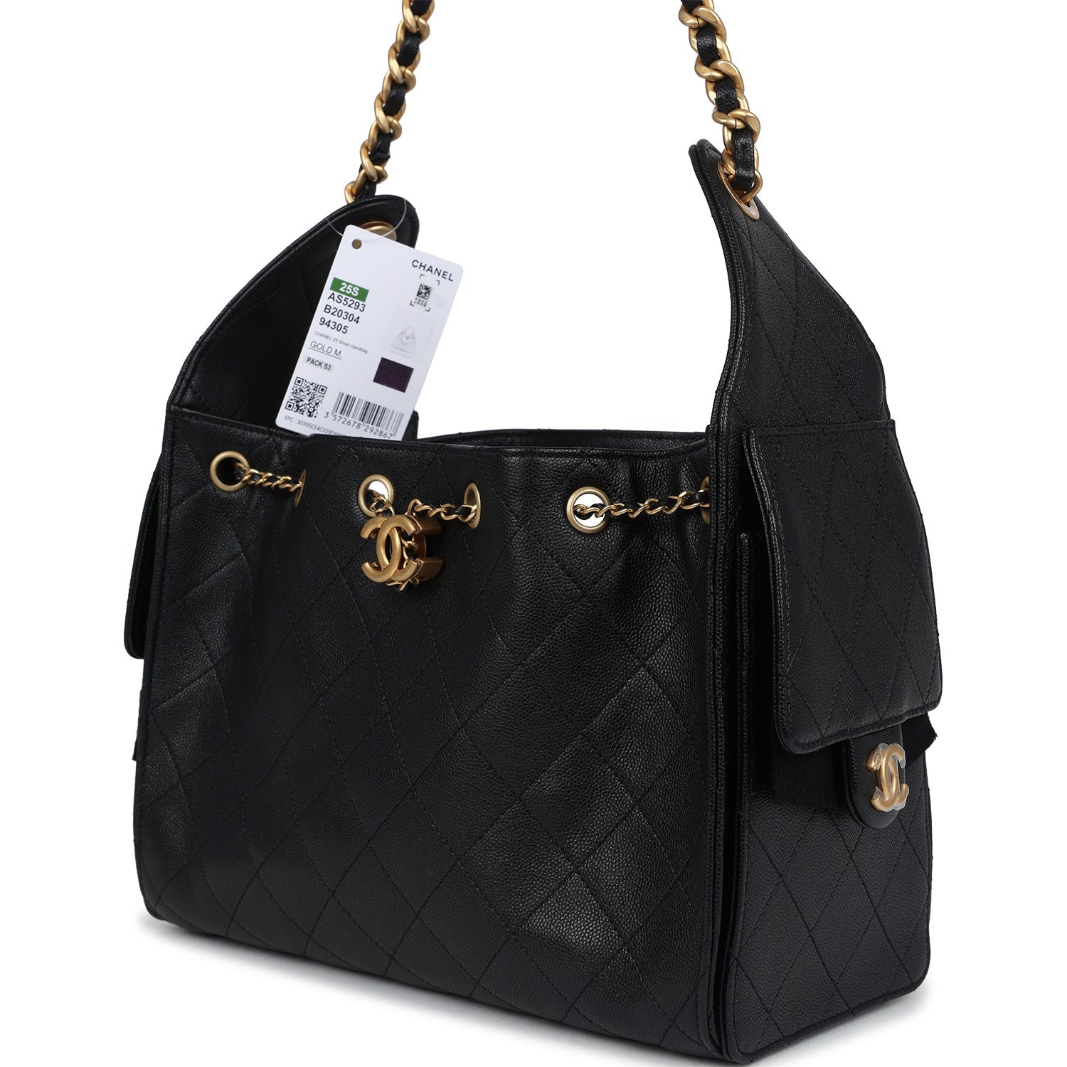 Chanel Small 25 Hobo Bag Black Caviar Antique Gold Hardware