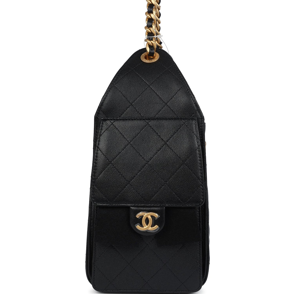 Chanel Small 25 Hobo Bag Black Caviar Antique Gold Hardware