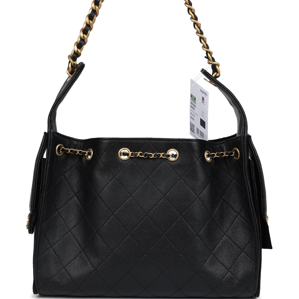 Chanel Small 25 Hobo Bag Black Caviar Antique Gold Hardware