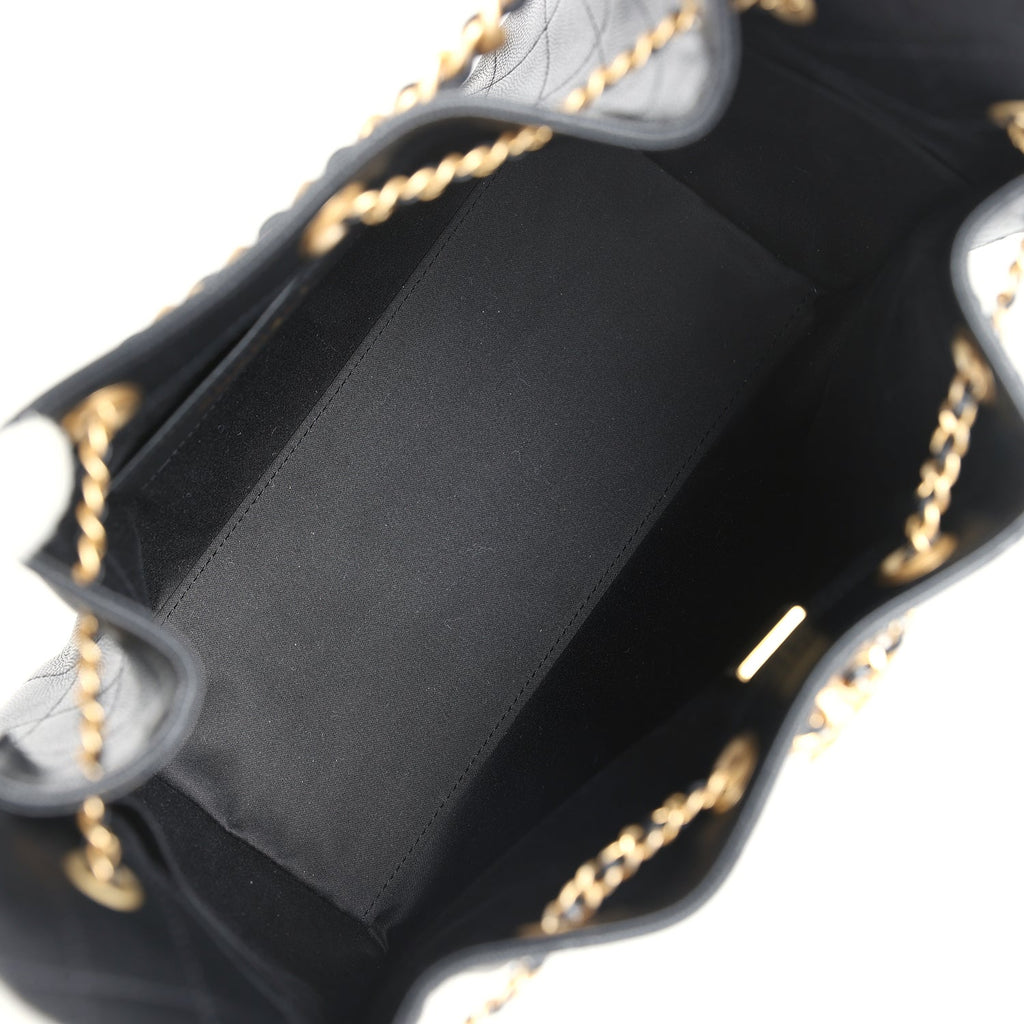 Chanel Small 25 Hobo Bag Black Caviar Antique Gold Hardware