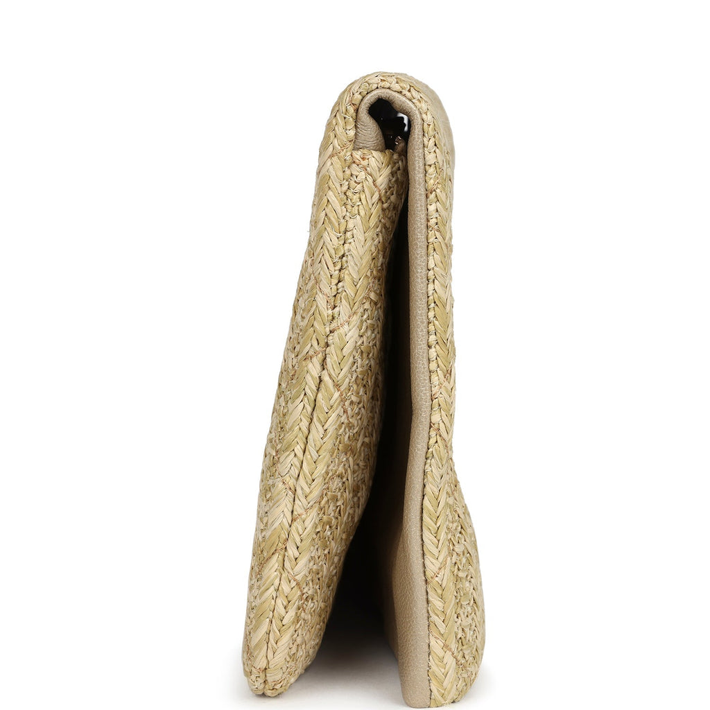 Chanel CC Woven Clutch Gold Natural Raffia Antique Gold Hardware