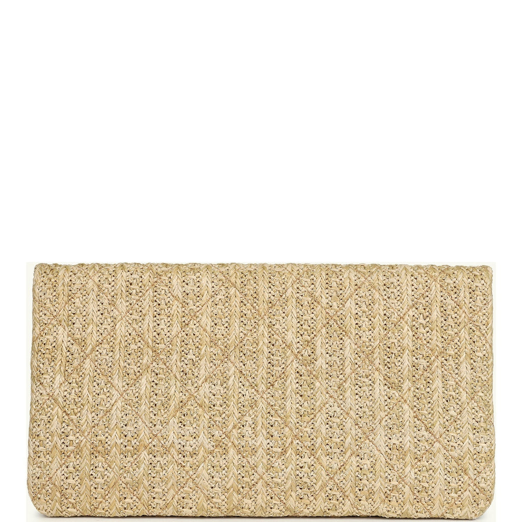 Chanel CC Woven Clutch Gold Natural Raffia Antique Gold Hardware