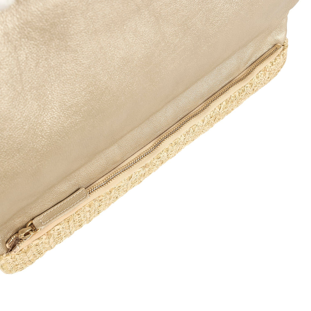 Chanel CC Woven Clutch Gold Natural Raffia Antique Gold Hardware
