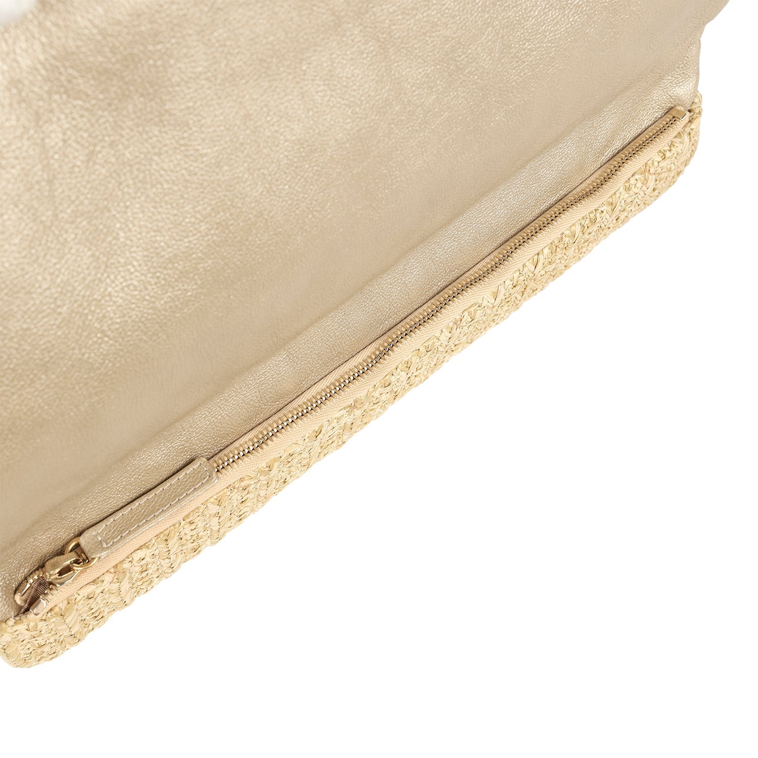 Chanel CC Woven Clutch Gold Natural Raffia Antique Gold Hardware