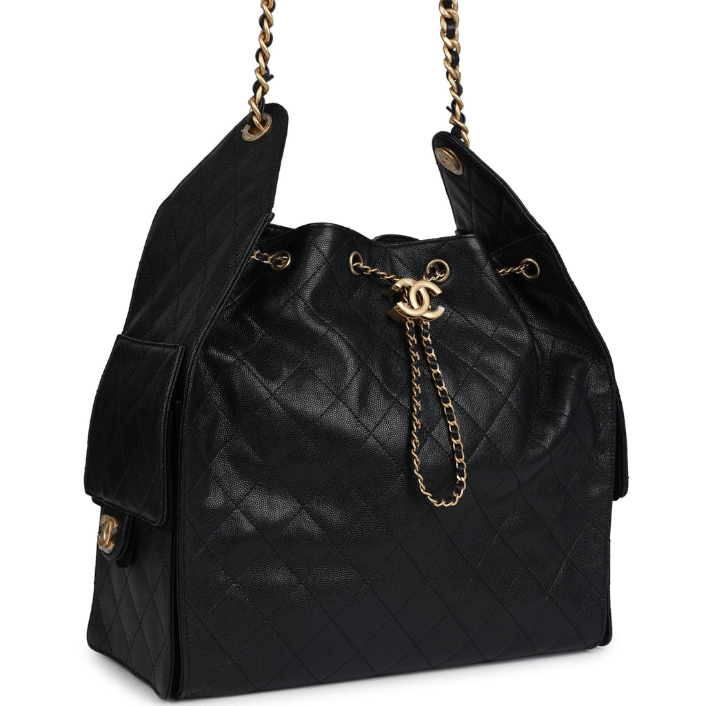 Chanel Medium 25 Hobo Bag Black Caviar Antique Gold Hardware
