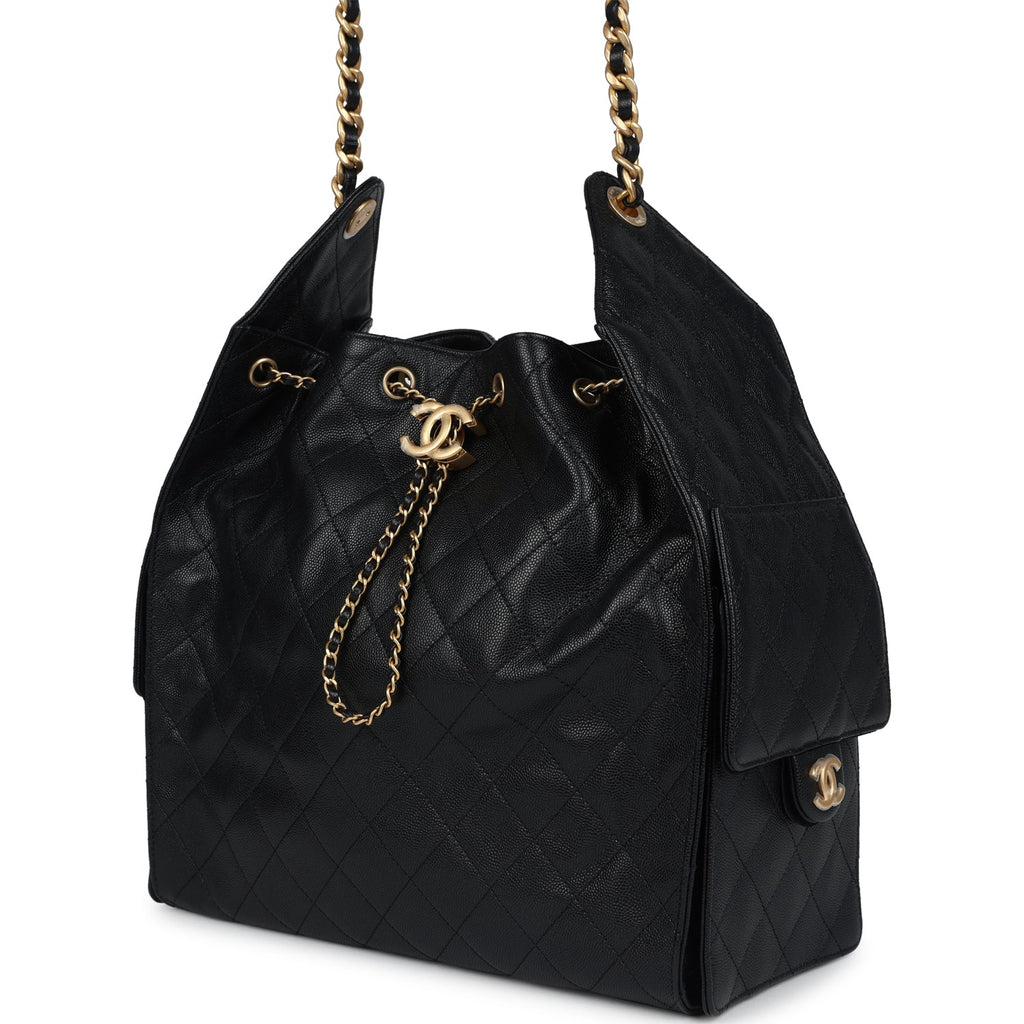Chanel Medium 25 Hobo Bag Black Caviar Antique Gold Hardware