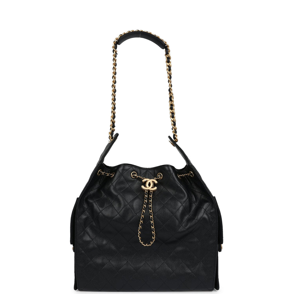 Chanel Medium 25 Hobo Bag Black Caviar Antique Gold Hardware