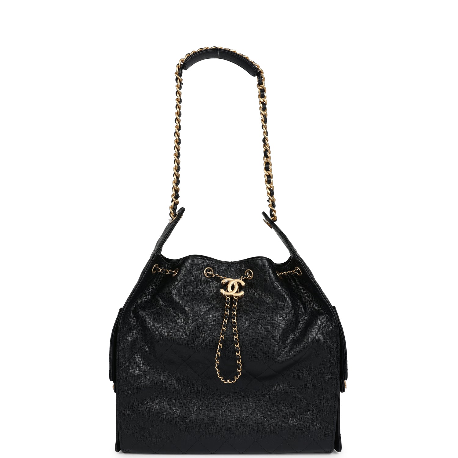Chanel Medium 25 Hobo Bag Black Caviar Antique Gold Hardware