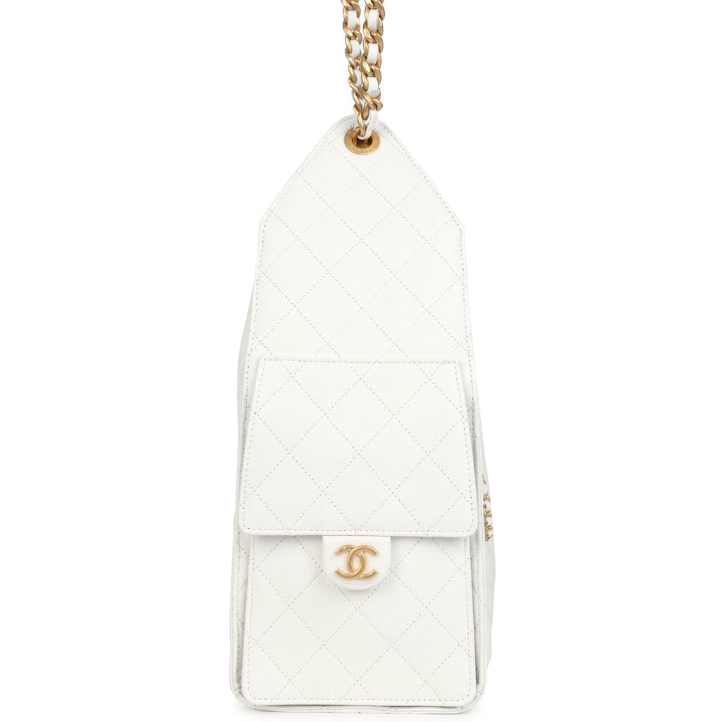 Chanel Medium 25 Hobo Bag White Caviar Antique Gold Hardware