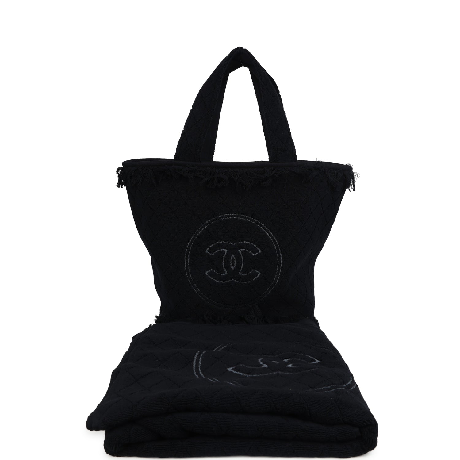 Chanel Coco Beach Tote Black Terry Cloth with Towel