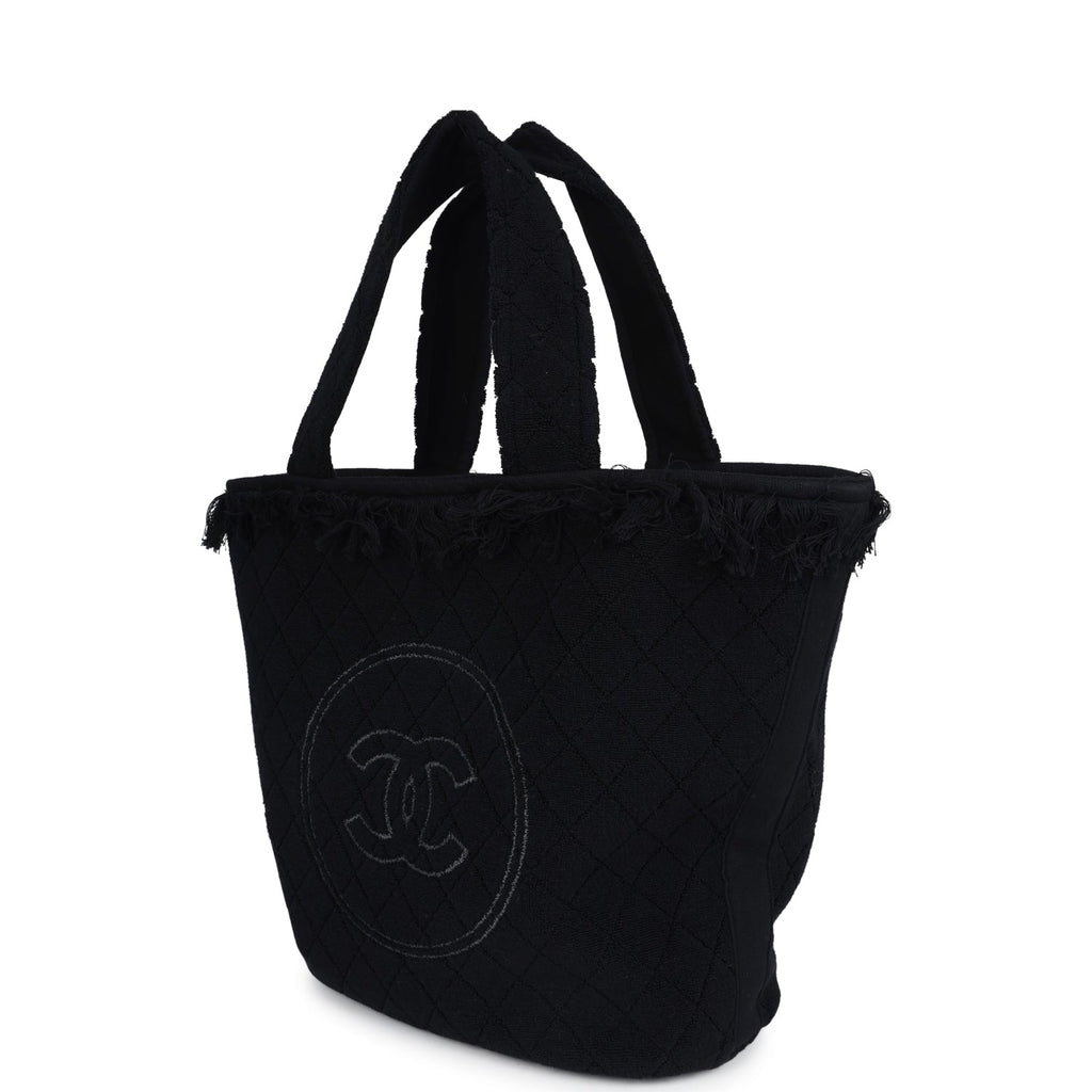 Chanel Coco Beach Tote Black Terry Cloth with Towel