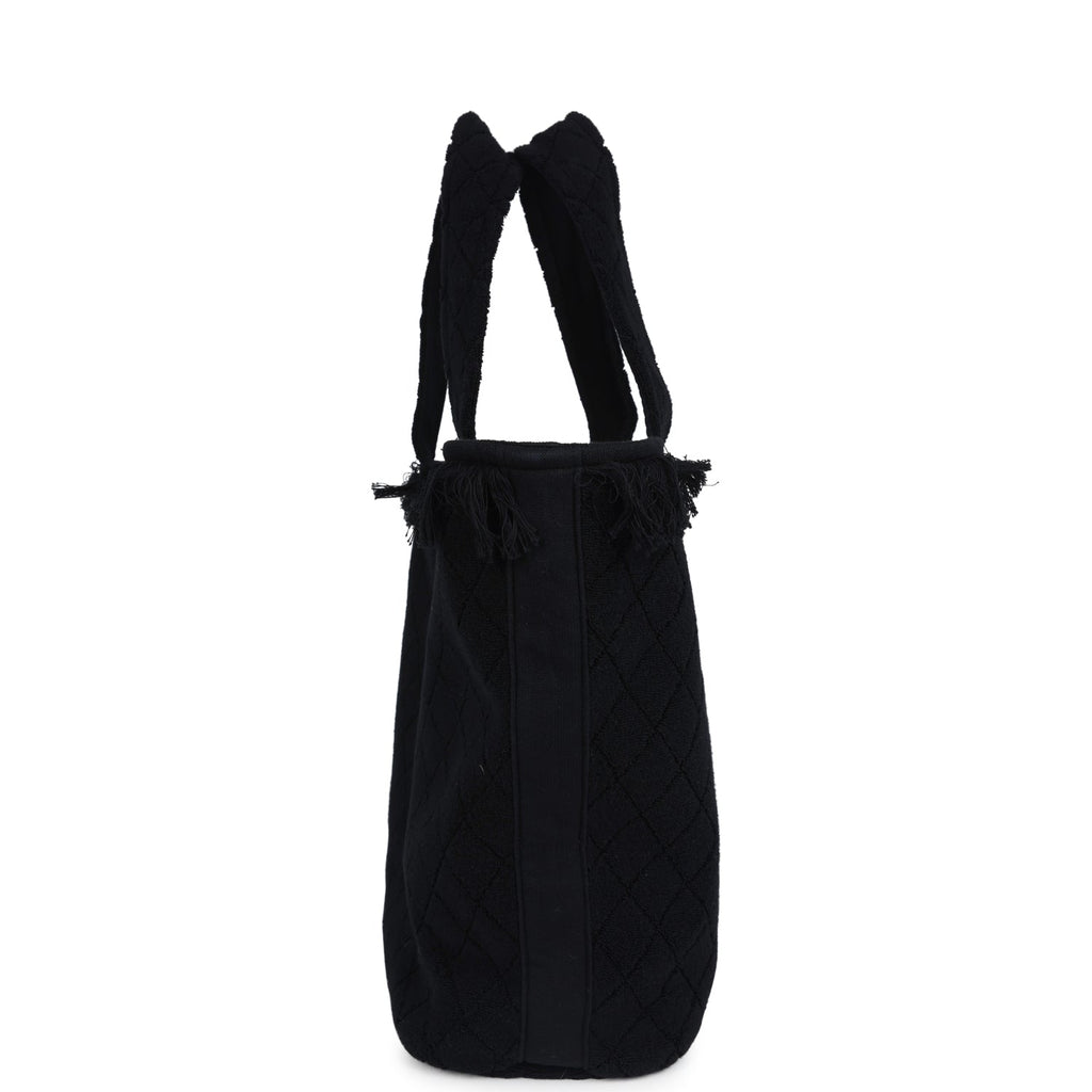 Chanel Coco Beach Tote Black Terry Cloth with Towel