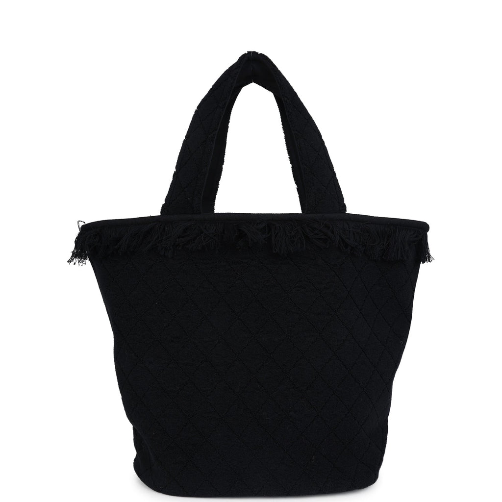 Chanel Coco Beach Tote Black Terry Cloth with Towel
