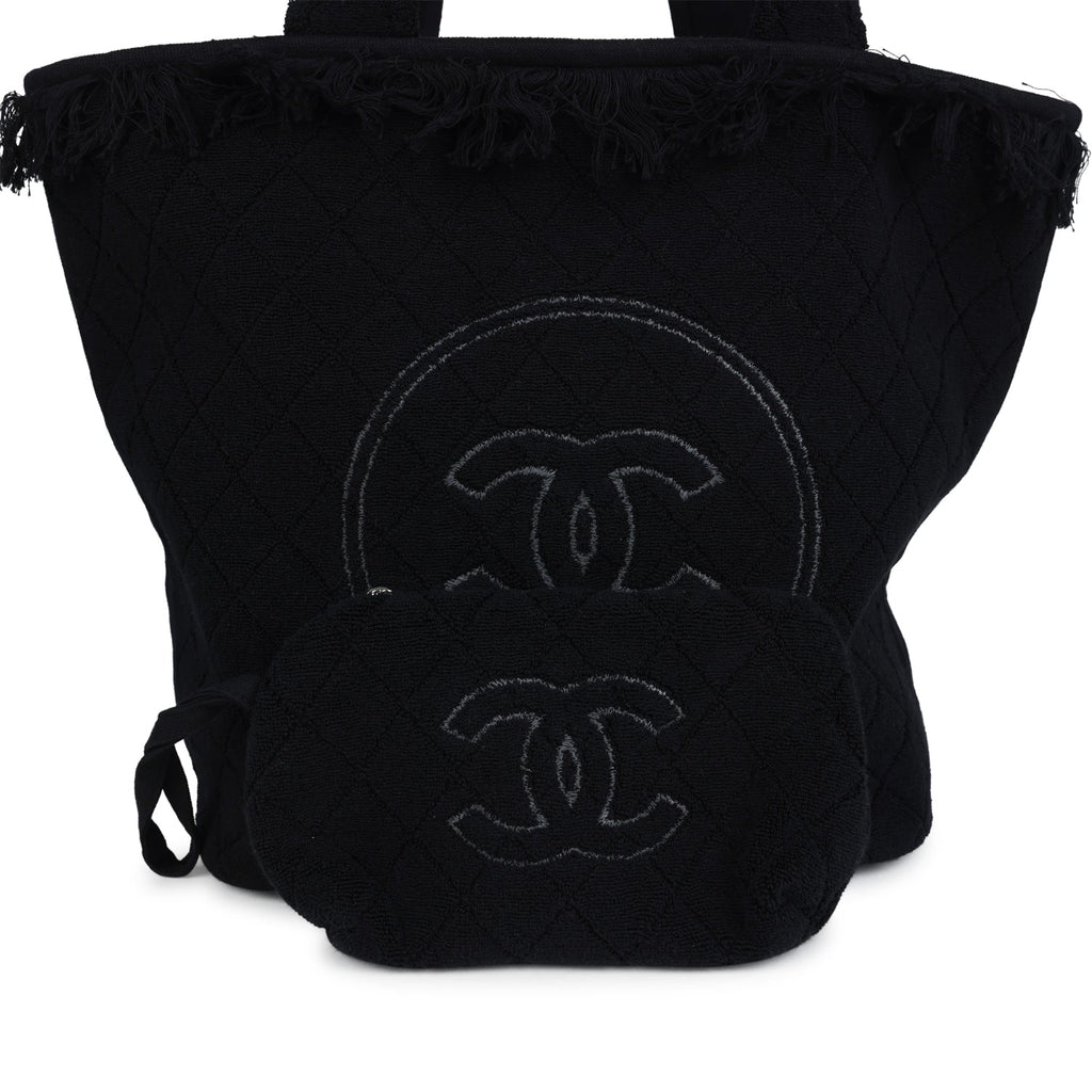 Chanel Coco Beach Tote Black Terry Cloth with Towel