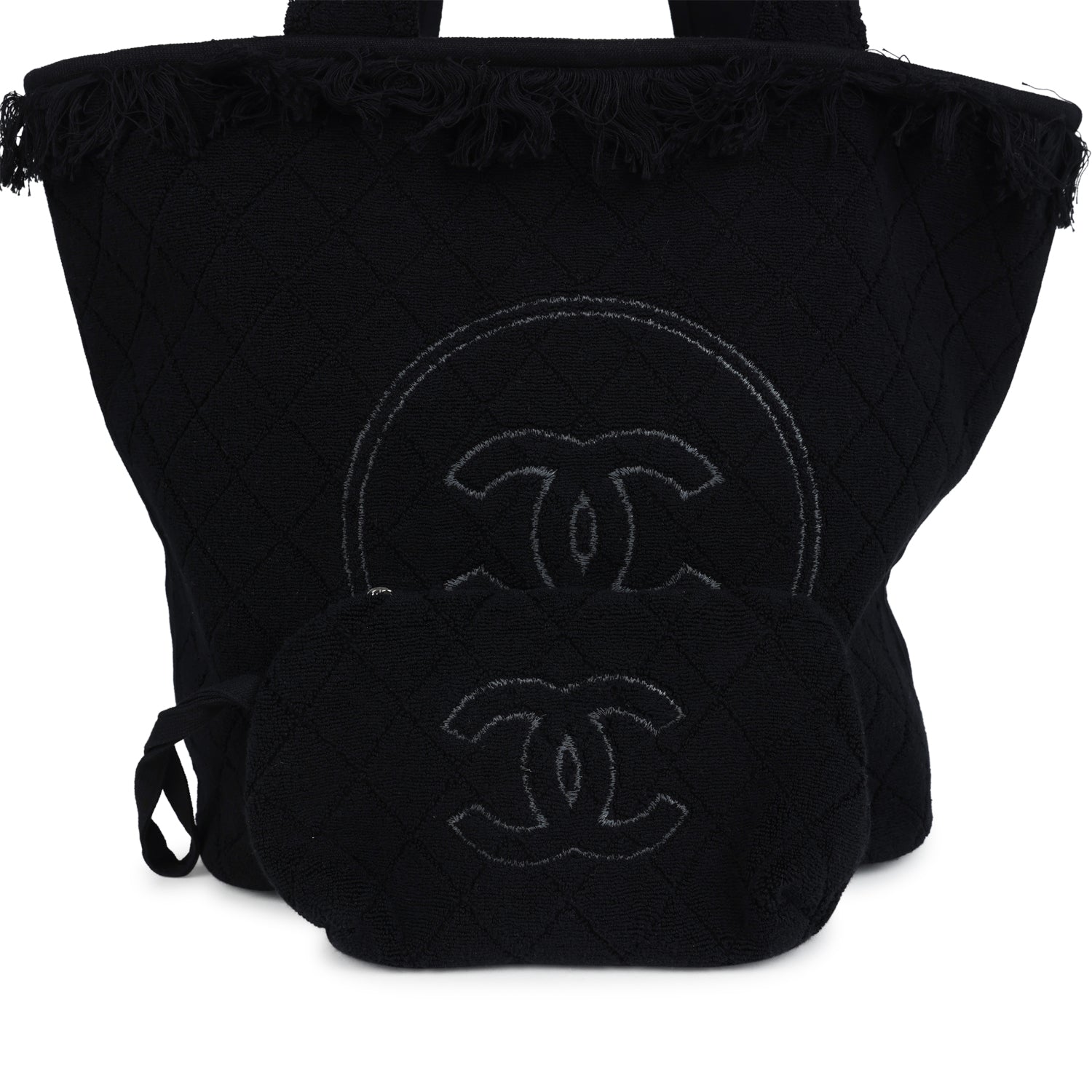 Chanel Coco Beach Tote Black Terry Cloth with Towel