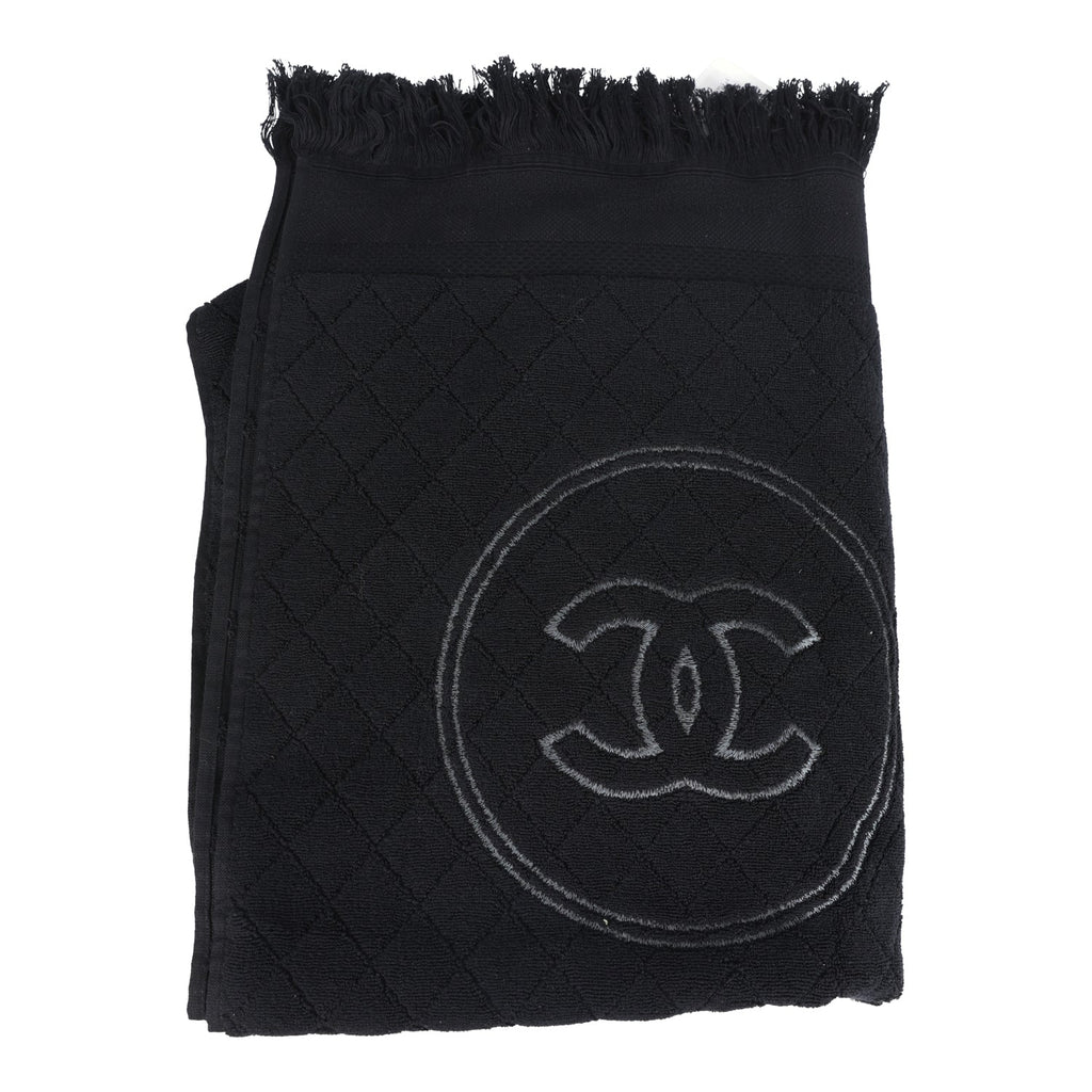 Chanel Coco Beach Tote Black Terry Cloth with Towel