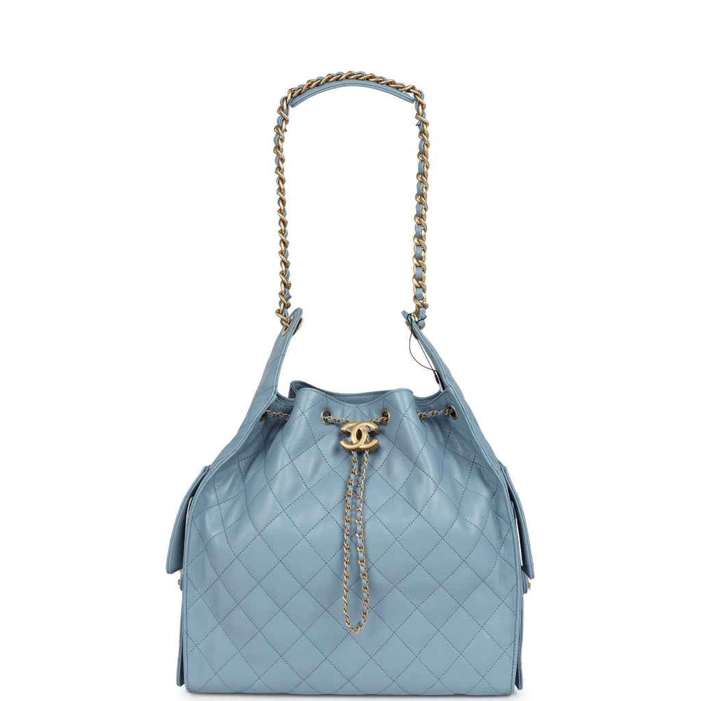 Chanel Medium 25 Hobo Bag Blue Caviar Antique Gold Hardware