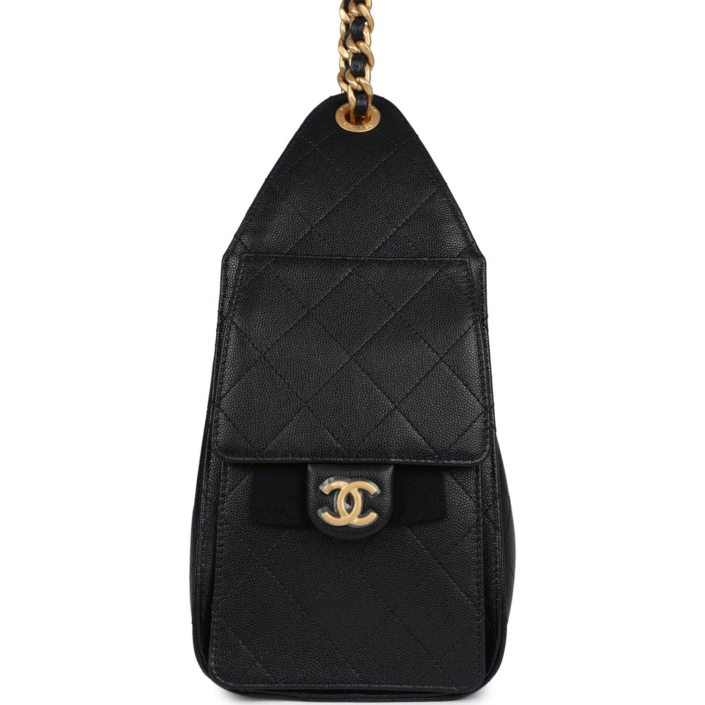 Chanel Small 25 Hobo Bag Black Caviar Antique Gold Hardware