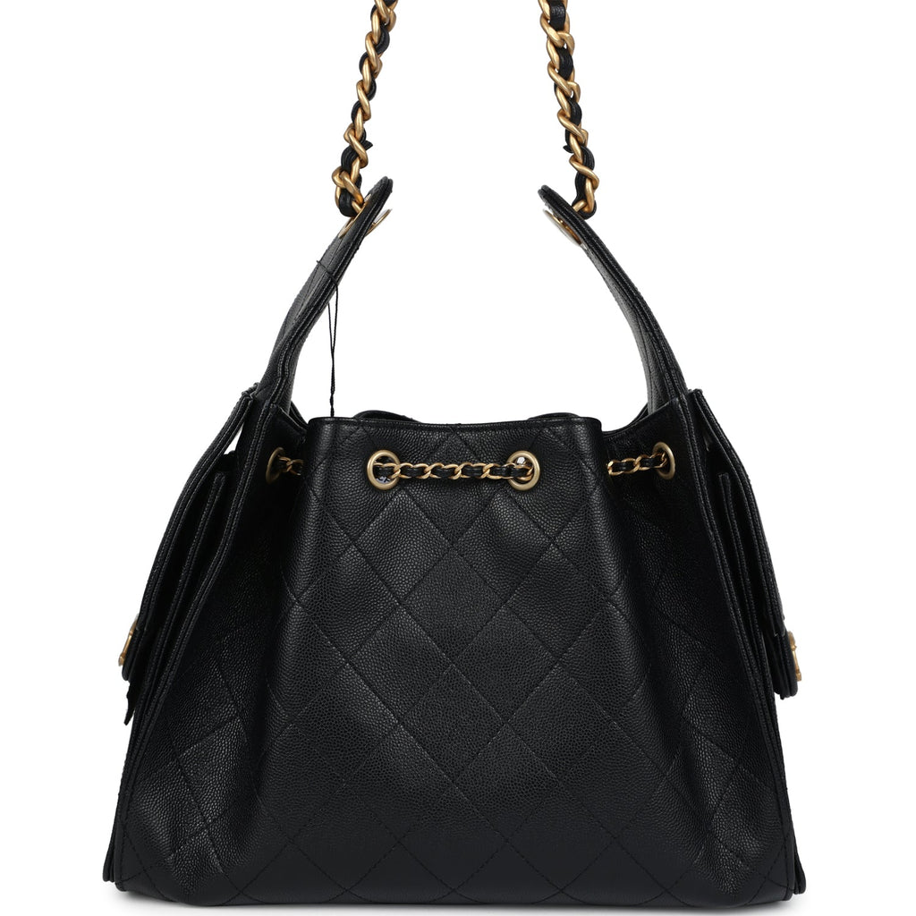 Chanel Small 25 Hobo Bag Black Caviar Antique Gold Hardware