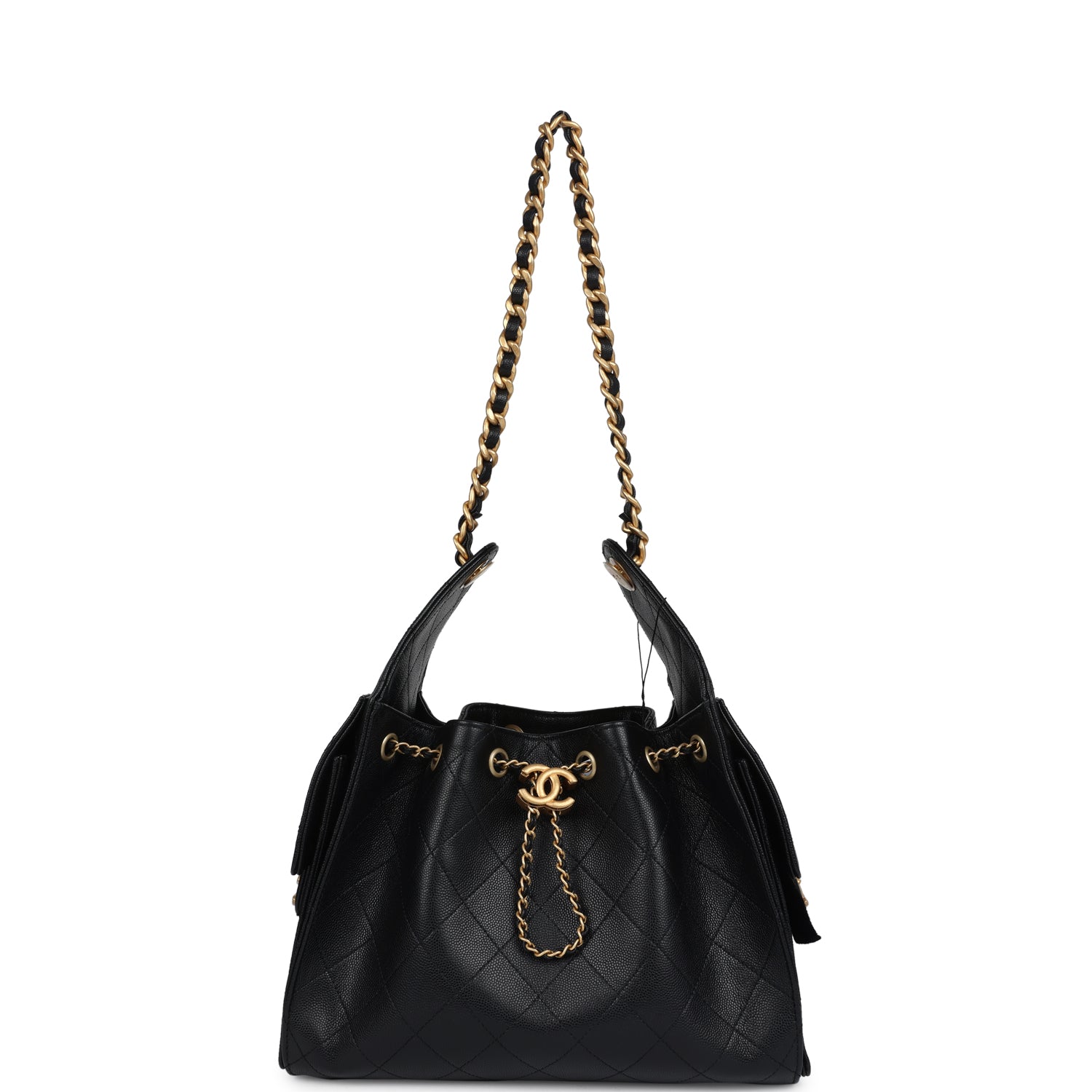 Chanel Small 25 Hobo Bag Black Caviar Antique Gold Hardware