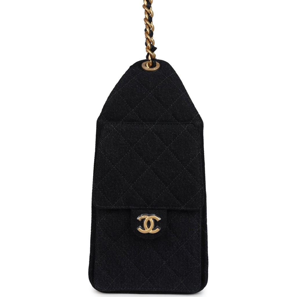Chanel Small 25 Hobo Bag Black Washed Denim Antique Gold Hardware