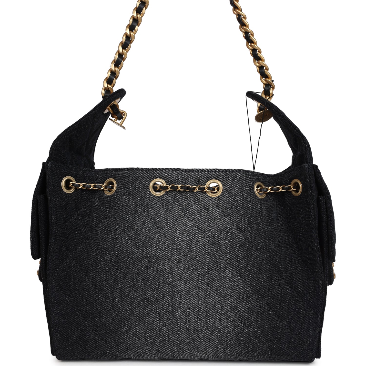 Chanel Small 25 Hobo Bag Black Washed Denim Antique Gold Hardware