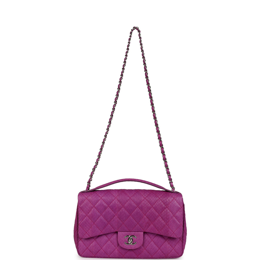 Chanel Medium Easy Carry Flap Bag Purple Python Silver Hardware