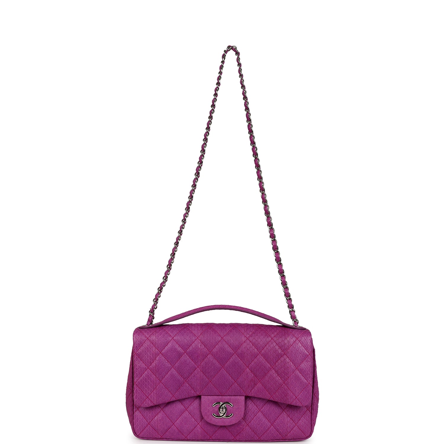 Chanel Medium Easy Carry Flap Bag Purple Python Silver Hardware