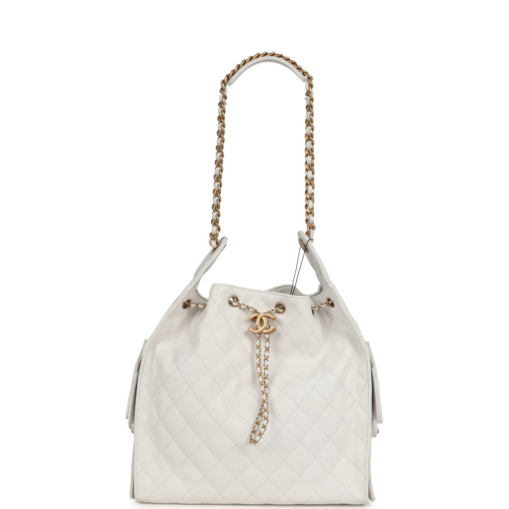 Chanel Medium 25 Hobo Bag White Caviar Antique Gold Hardware