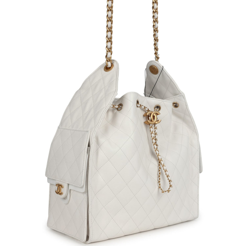 Chanel Medium 25 Hobo Bag White Caviar Antique Gold Hardware