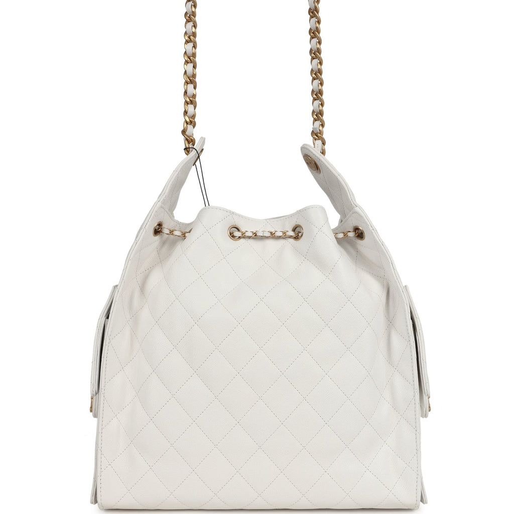 Chanel Medium 25 Hobo Bag White Caviar Antique Gold Hardware
