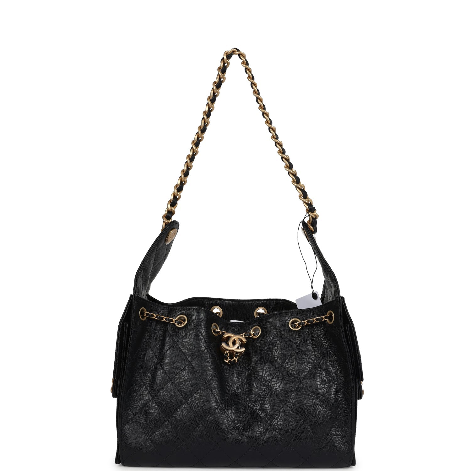 Chanel Small 25 Hobo Bag Black Caviar Antique Gold Hardware