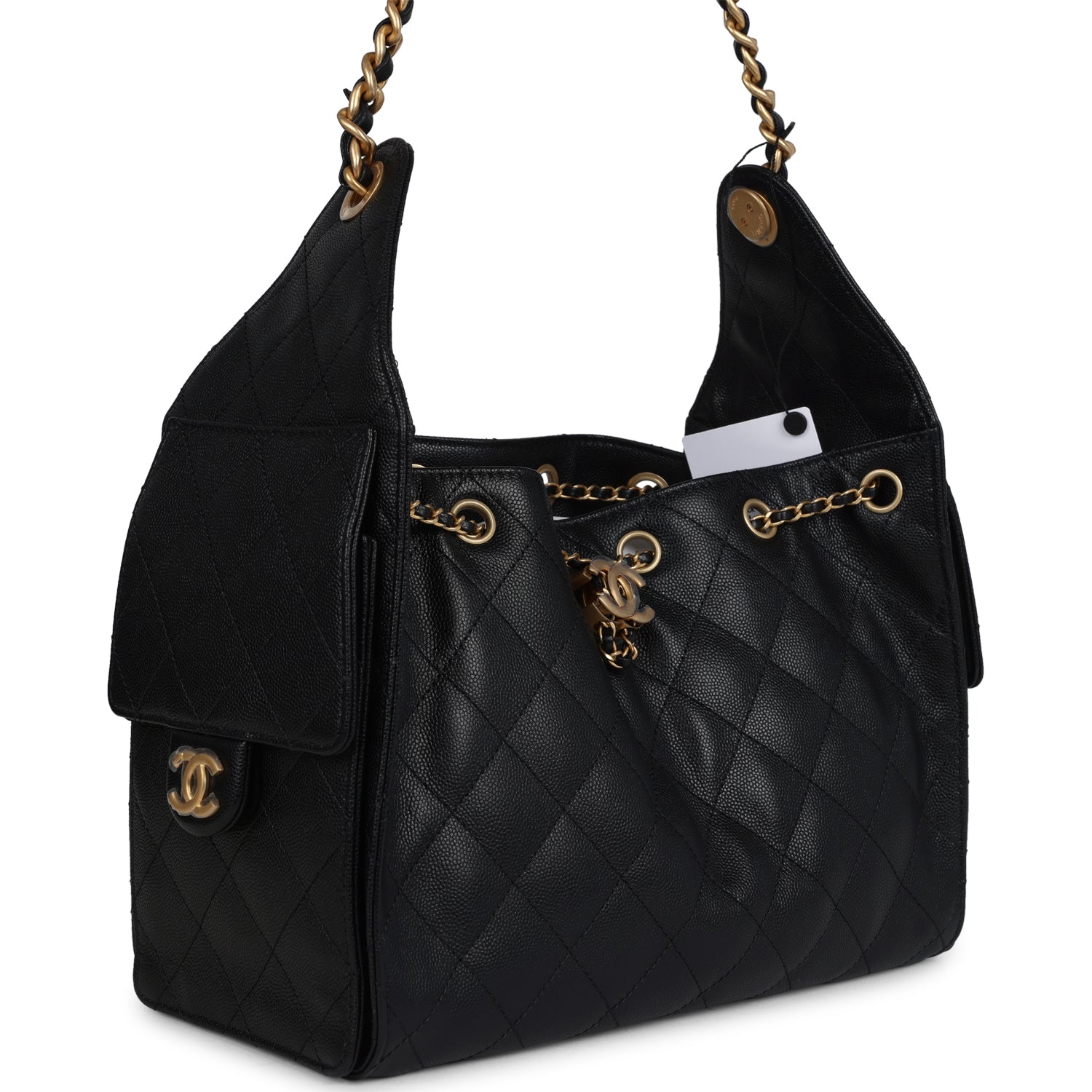Chanel Small 25 Hobo Bag Black Caviar Antique Gold Hardware