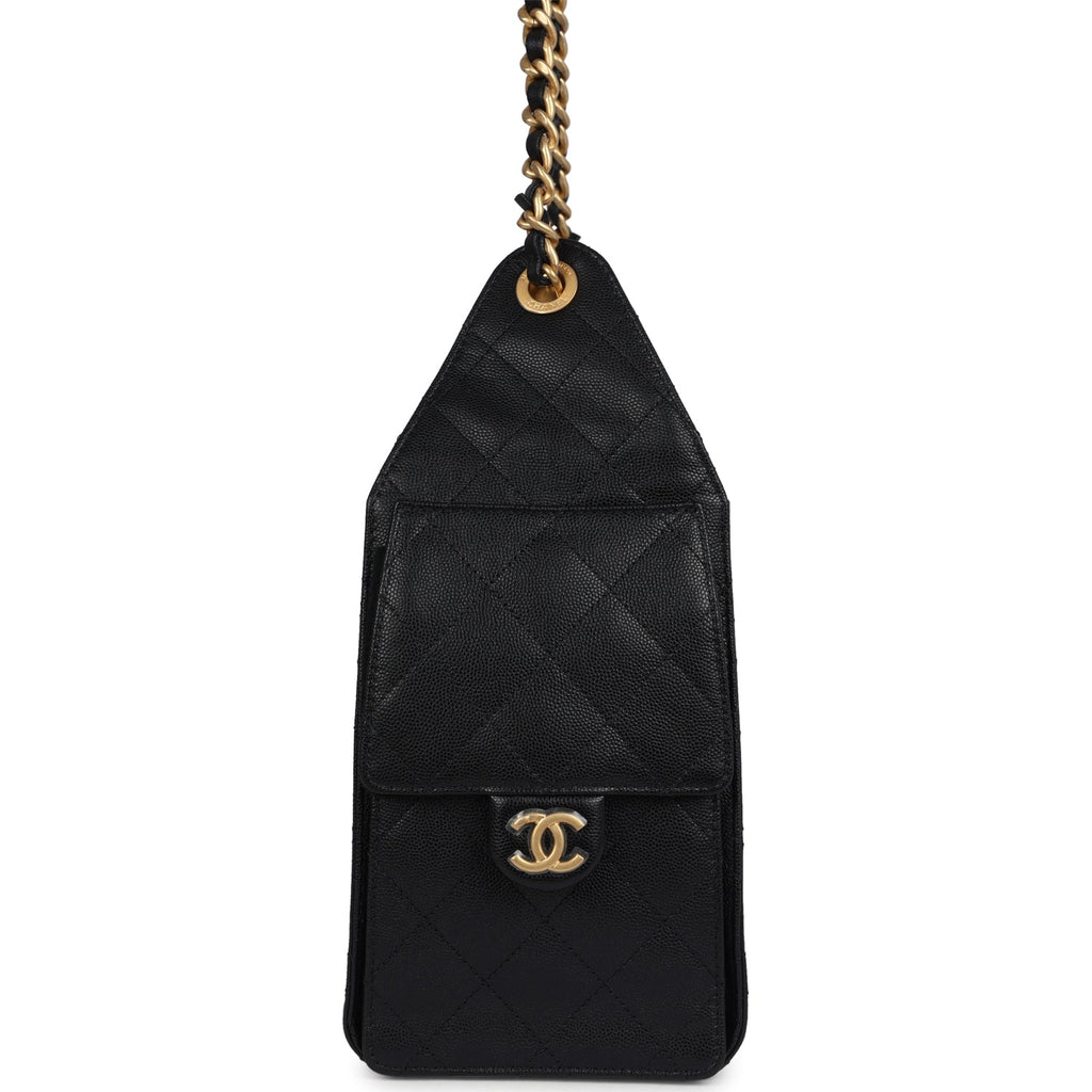 Chanel Small 25 Hobo Bag Black Caviar Antique Gold Hardware