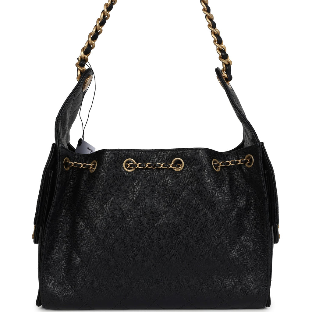 Chanel Small 25 Hobo Bag Black Caviar Antique Gold Hardware