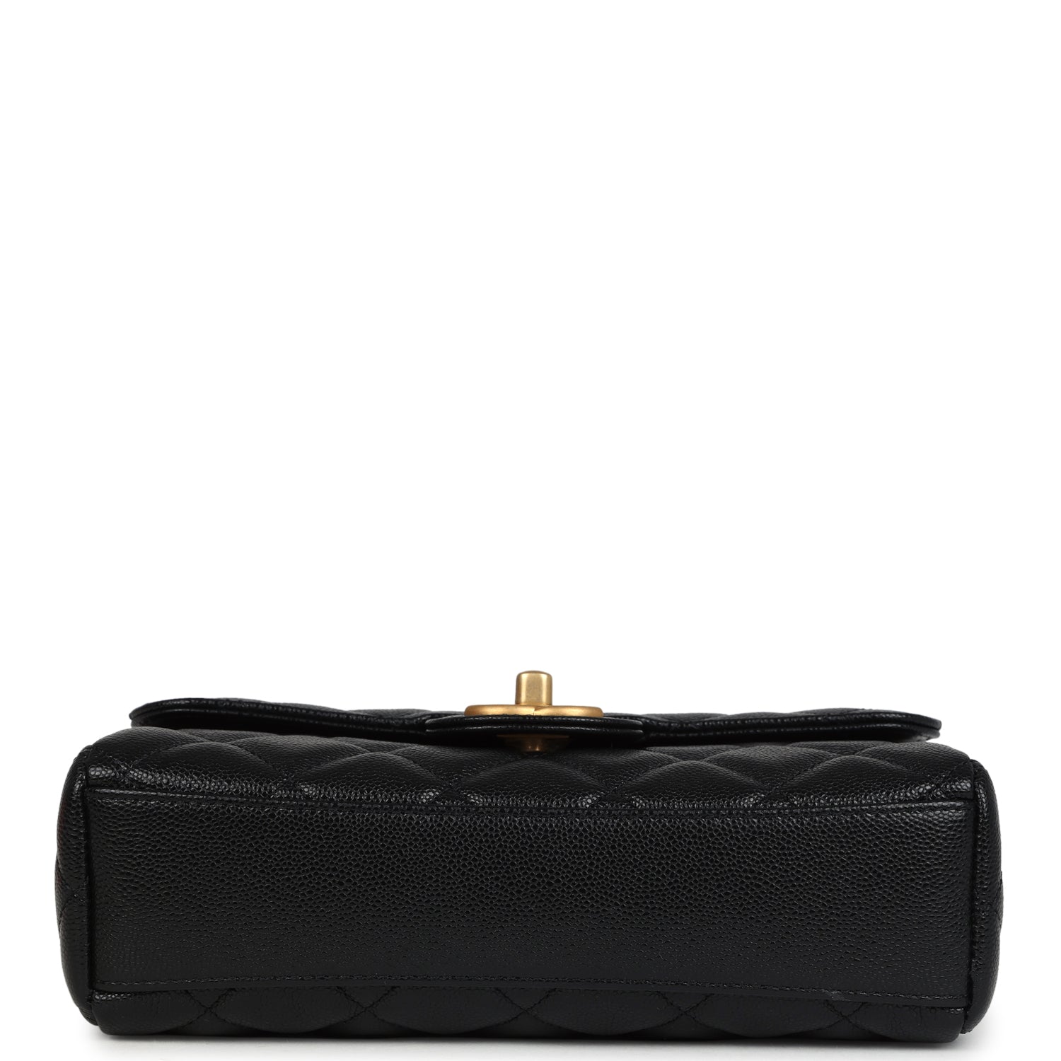 Chanel Small Top Handle Flap Bag Black Shiny Grained Calfskin Brushed Gold Hardware